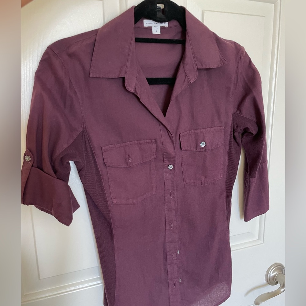 James Perse Button-Down Shirt in Deep Plum